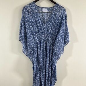 Zen Ethnic Womens Kimono Dress Blue Geometric TU